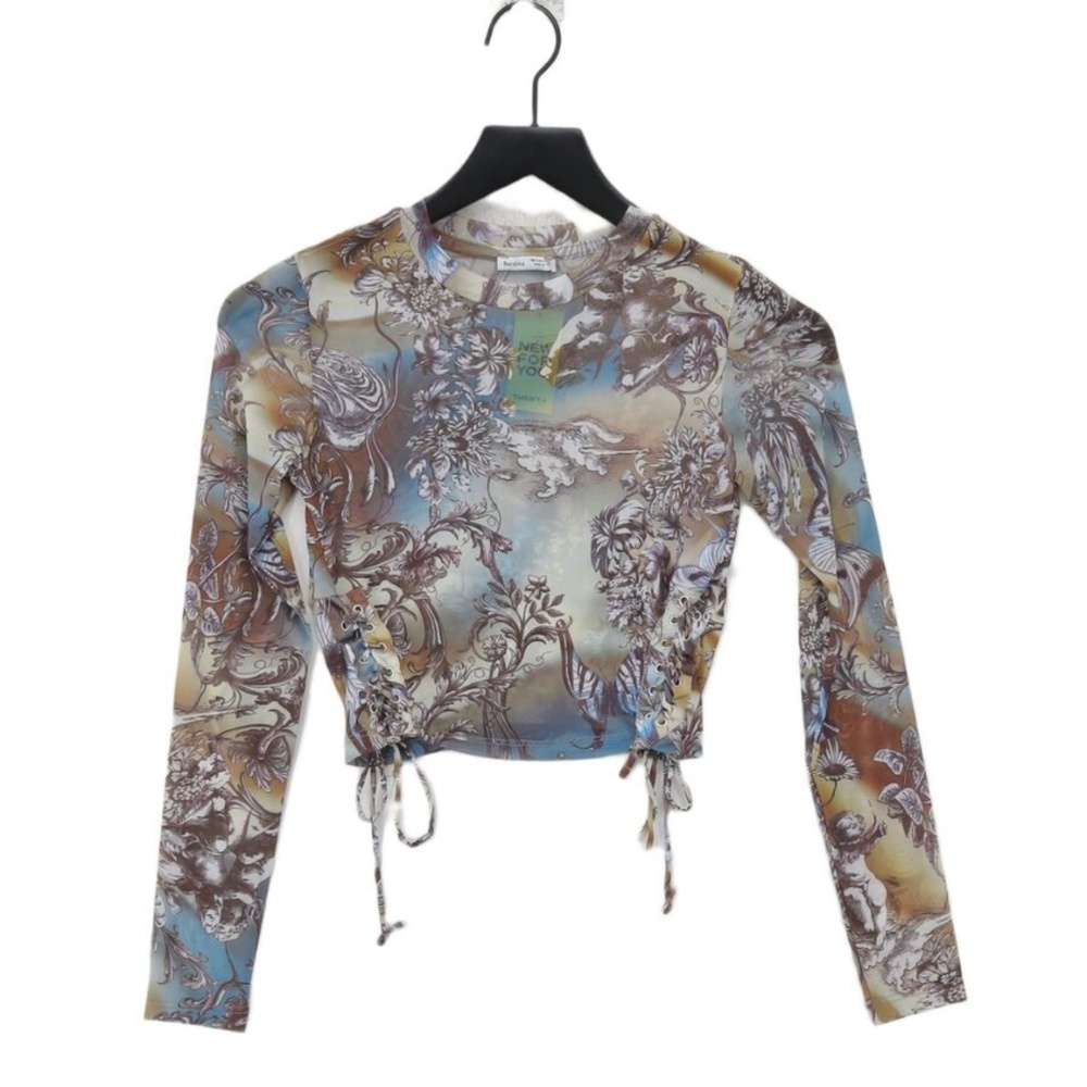 Bershka Mesh Print Crop Top - M